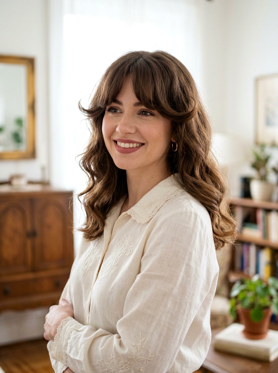 Wavy Shoulder Length Hair With Bardot Bangs - 20 wavy shoulder length haircut with bangs - 20 wavy shoulder length haircut with bangs