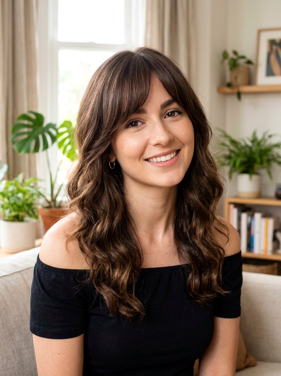 Wavy Shoulder Length Hair With Sweeping Bangs - 20 wavy shoulder length haircut with bangs - 20 wavy shoulder length haircut with bangs
