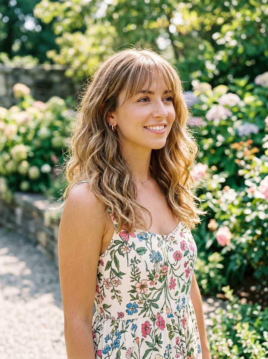 Wavy Shoulder Length Haircut With Wispy Bangs - 20 shoulder length wavy haircut for fine hair - 20 shoulder length wavy haircut for fine hair