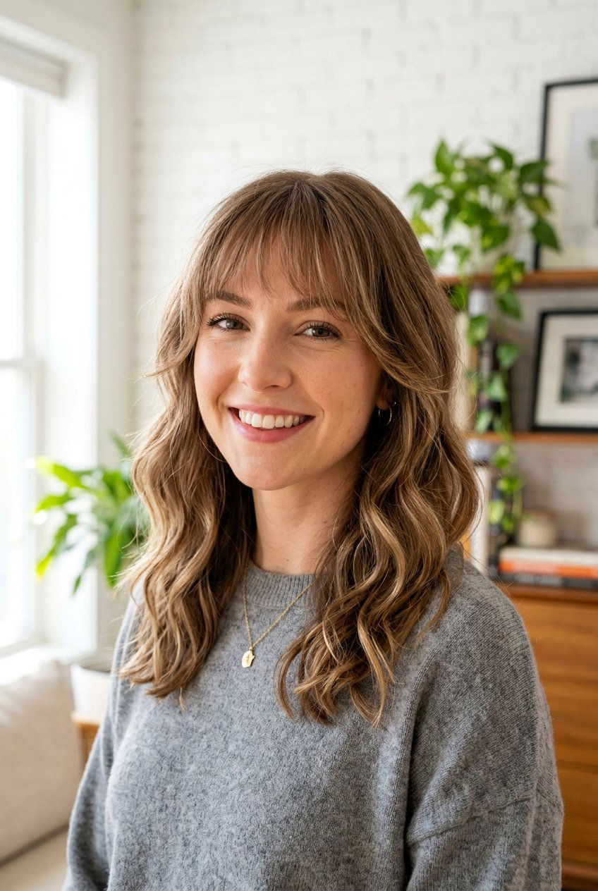 Wavy Shoulder Length Haircut With Wispy Bangs - 20 shoulder length haircut with wispy bangs - 20 shoulder length haircut with wispy bangs