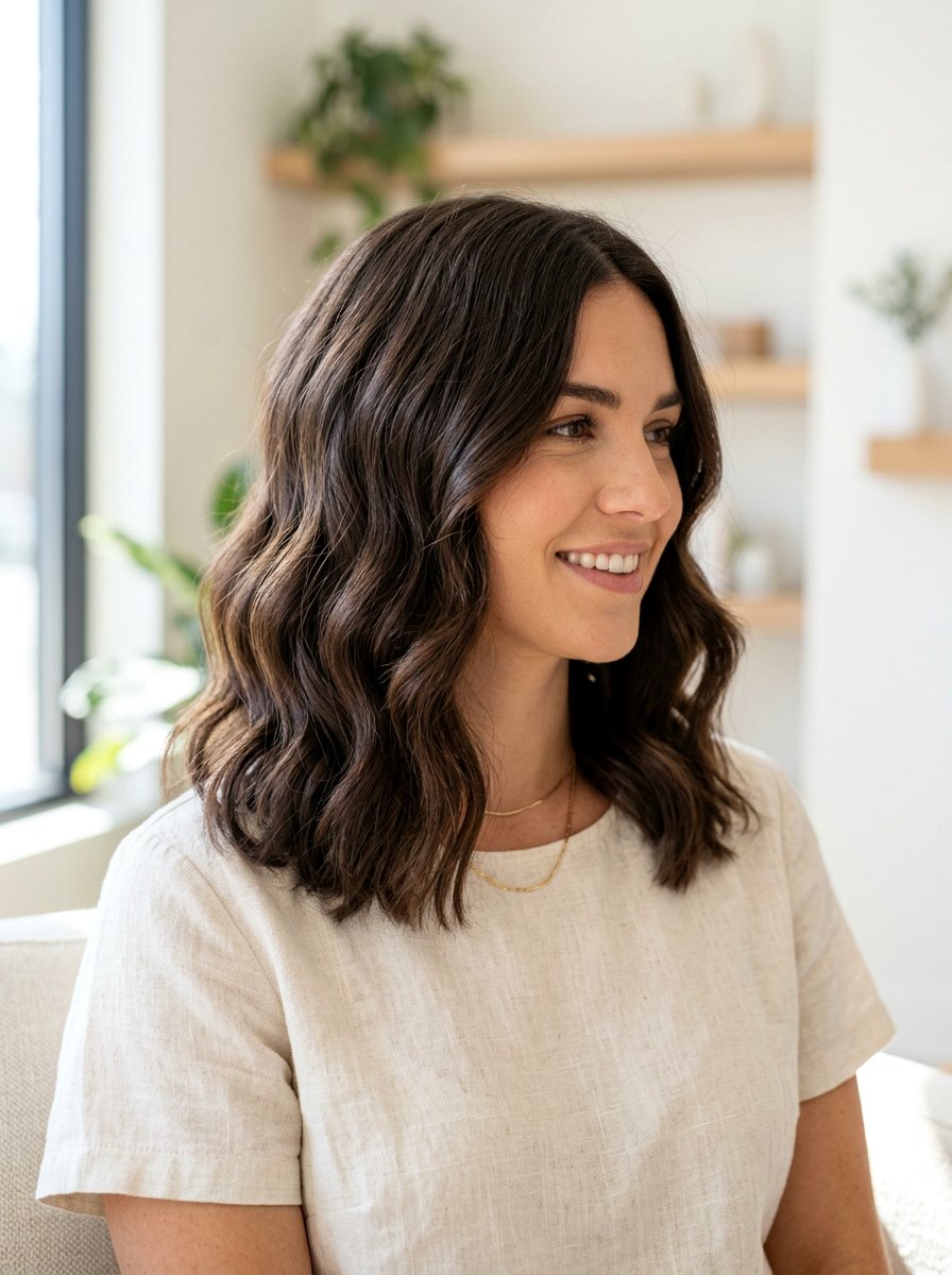 Wavy Shoulder Length Lob - 20 shoulder length wavy haircut for thick hair - 20 shoulder length wavy haircut for thick hair