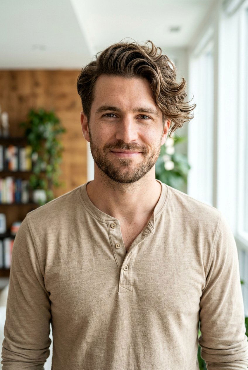 Wavy Side Sweep - 20 mens haircut for thick wavy hair - 20 men’s haircut for thick wavy hair