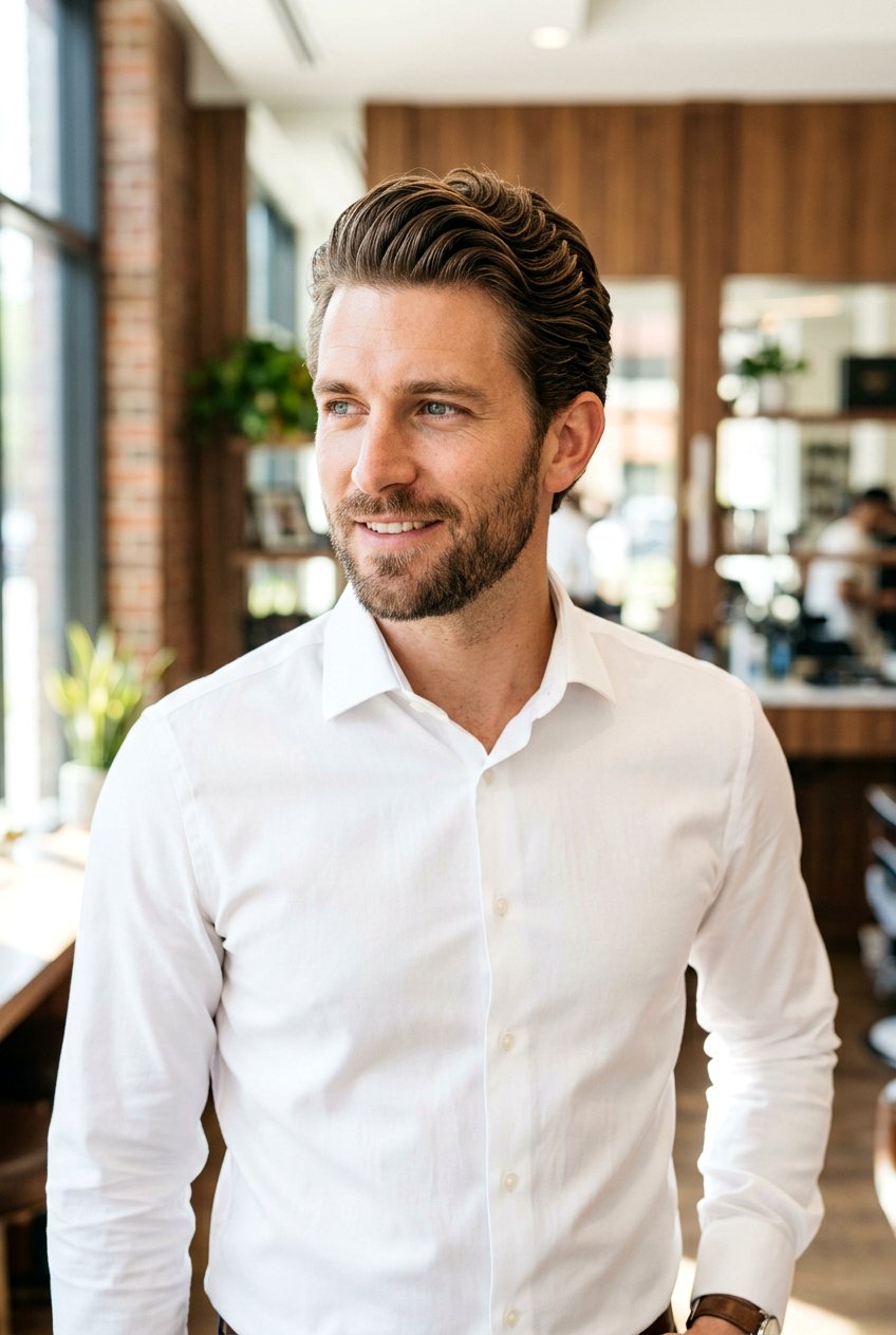 Wavy Slick Back - 20 mens haircut for curly medium hair - 20 men’s haircut for curly medium hair