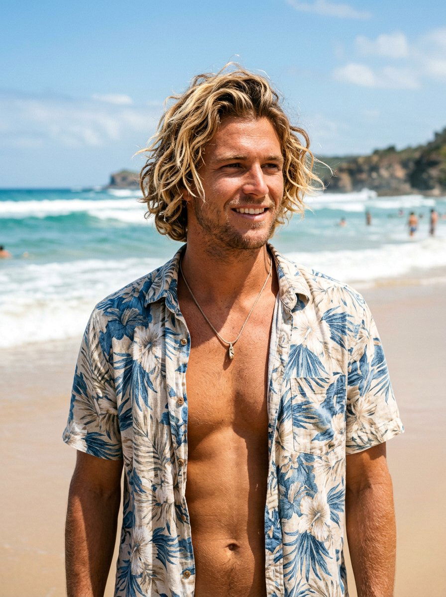 Wavy Surfer Hair - 20 shoulder length wavy haircut men - 20 shoulder length wavy haircut men