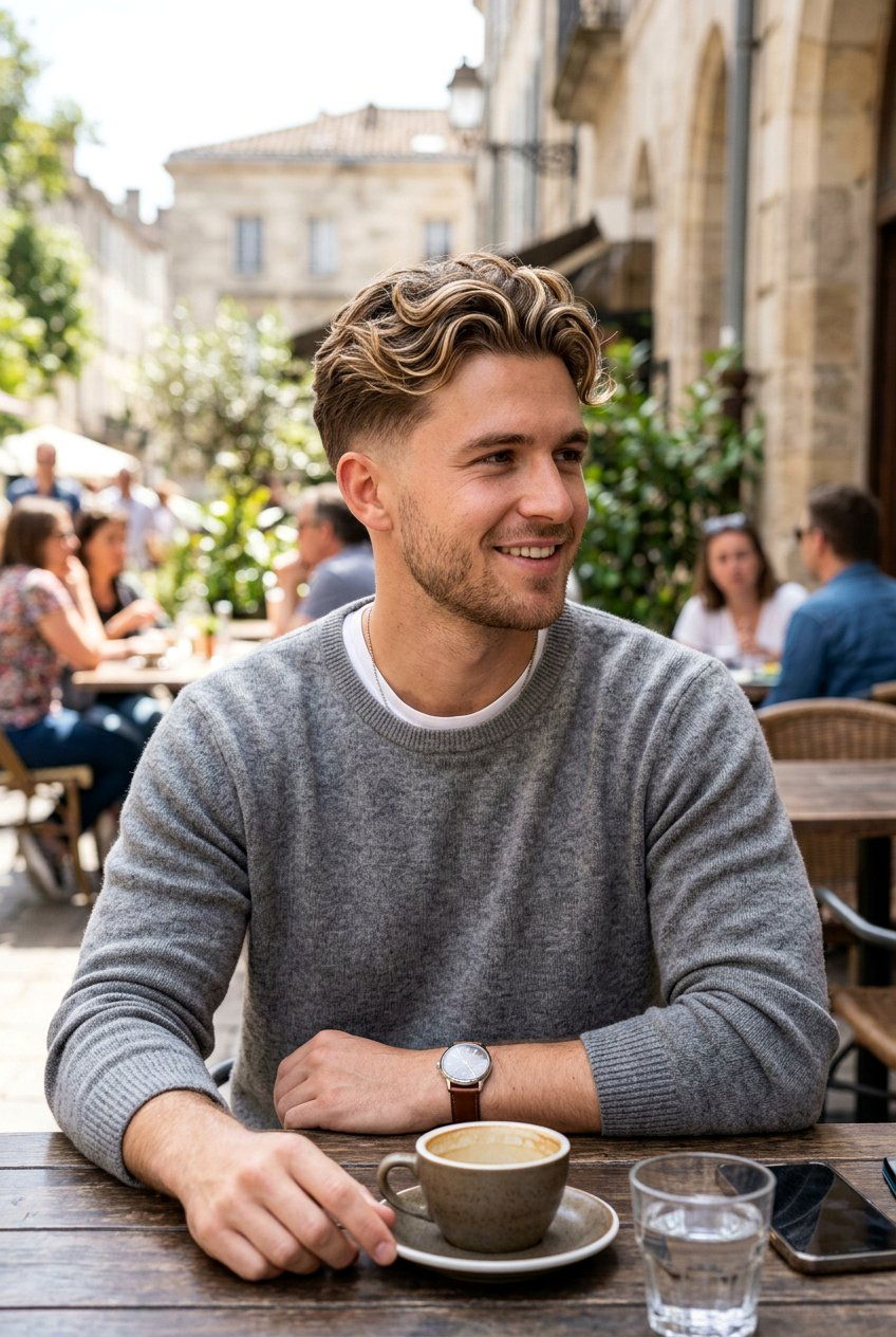 Wavy Taper Cut with Blonde Highlights - 20 curly taper cut with blonde highlights - 20 curly taper cut with blonde highlights