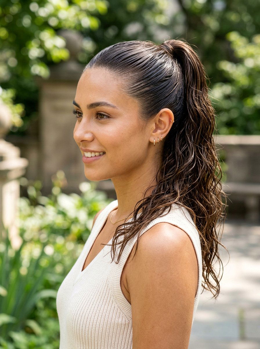 Wavy Wet Look Ponytail - 20 wet look ponytail hairstyle - 20 wet look ponytail hairstyle