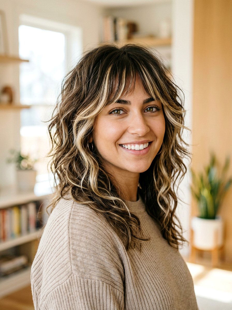 Wavy Wolf Cut With Face Framing Highlights - 20 wavy wolf cut for medium hair - 20 wavy wolf cut for medium hair