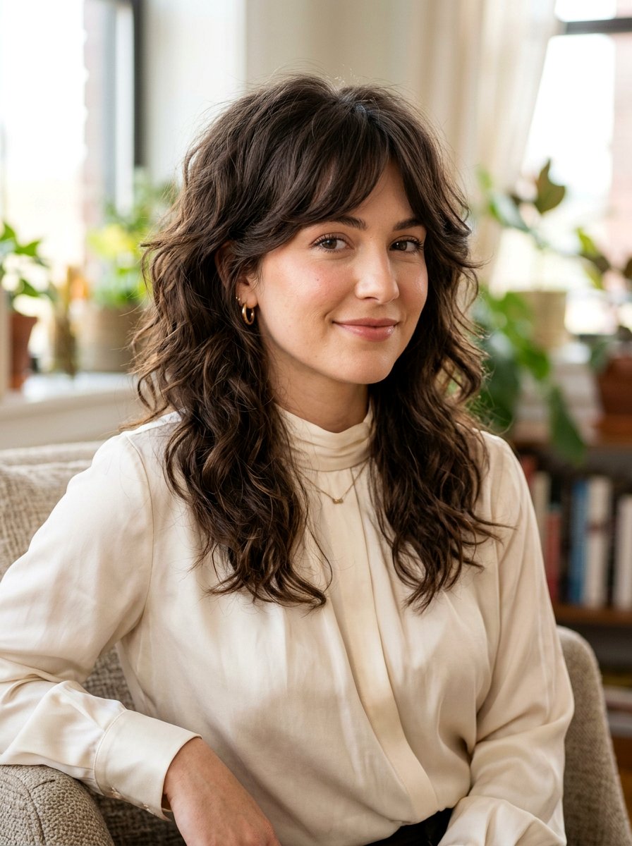 Wavy Wolf Cut With Side Swept Bangs - 20 wavy wolf cut for mature women - 20 wavy wolf cut for mature women