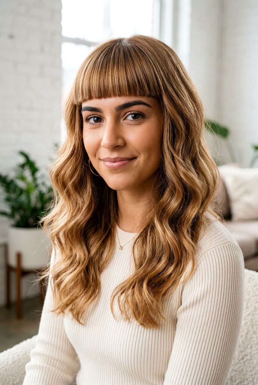 Wavy hair blunt bangs - 20 blunt bangs hairstyles - 20 blunt bangs hairstyles