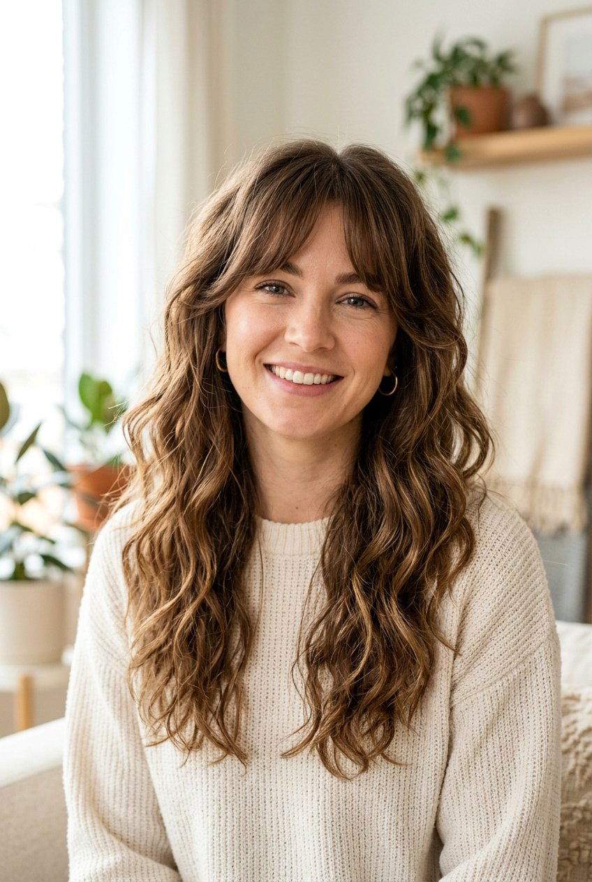 Wavy hair with curtain bangs - 20 curtain bangs hairstyles - 20 curtain bangs hairstyles