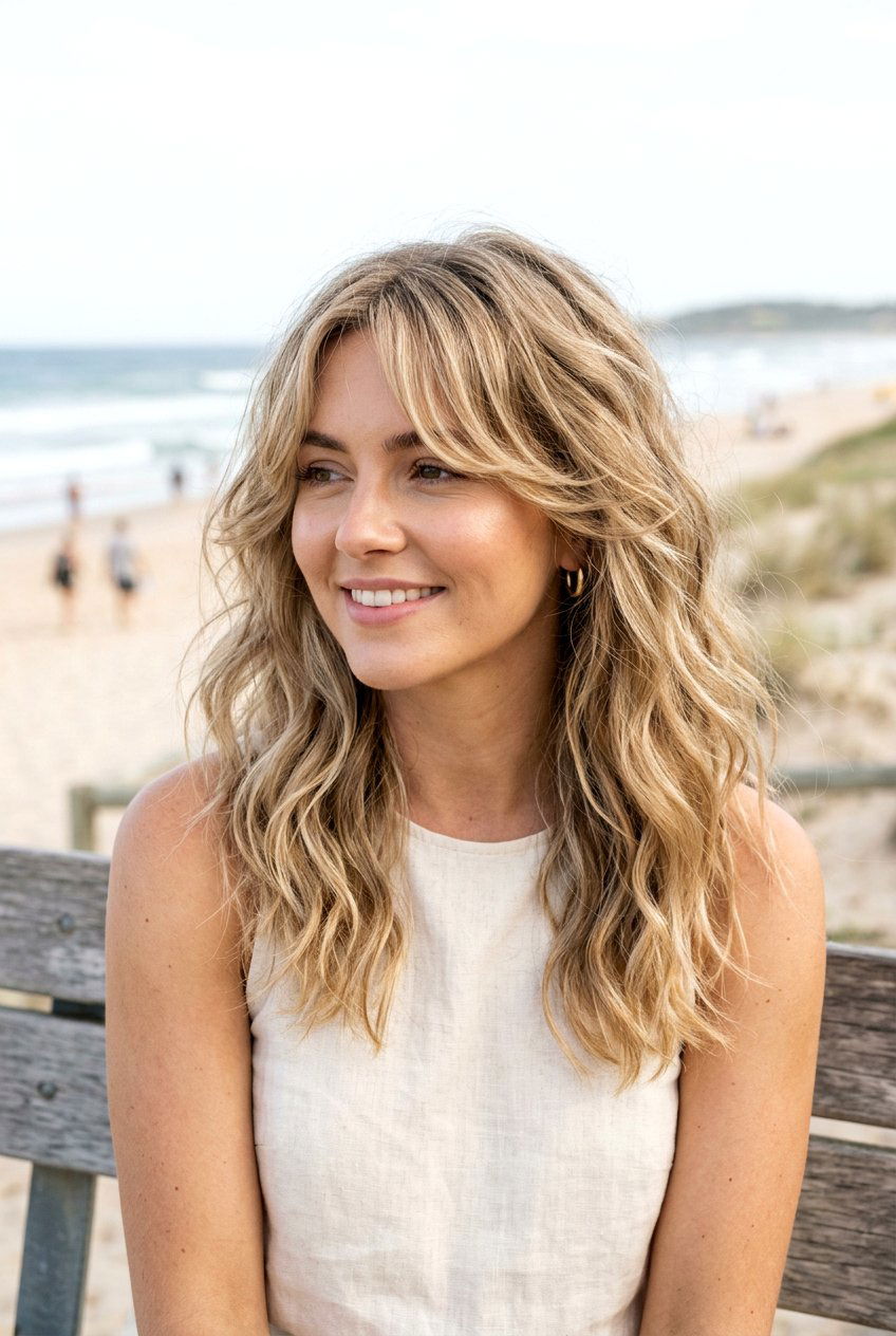 Wavy layered hair with curtain bangs - 20 curtain bangs with layers - 20 curtain bangs with layers