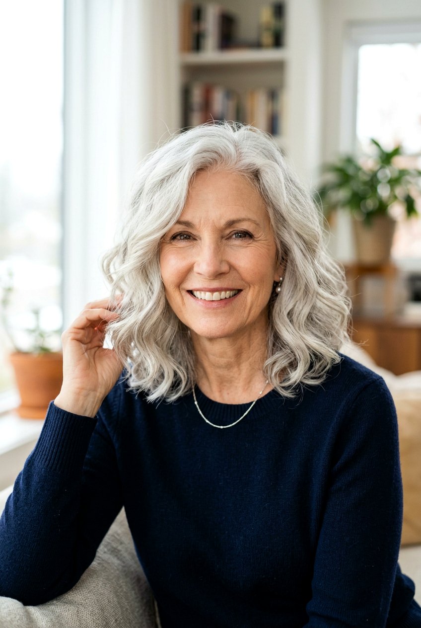 Wavy lob for thick hair - 20 medium hairstyles for women over 60 - 20 medium hairstyles for women over 60