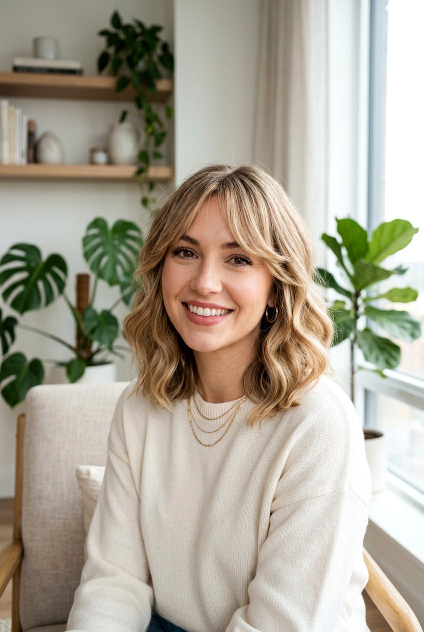 Wavy lob with curtain bangs - 20 low maintenance medium haircut - 20 low maintenance medium haircut