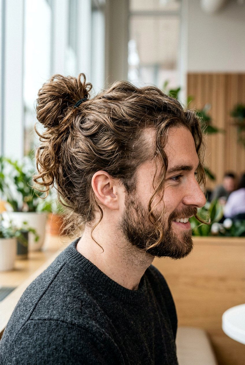 Wavy man bun - 20 wavy hairstyles for men - 20 wavy hairstyles for men