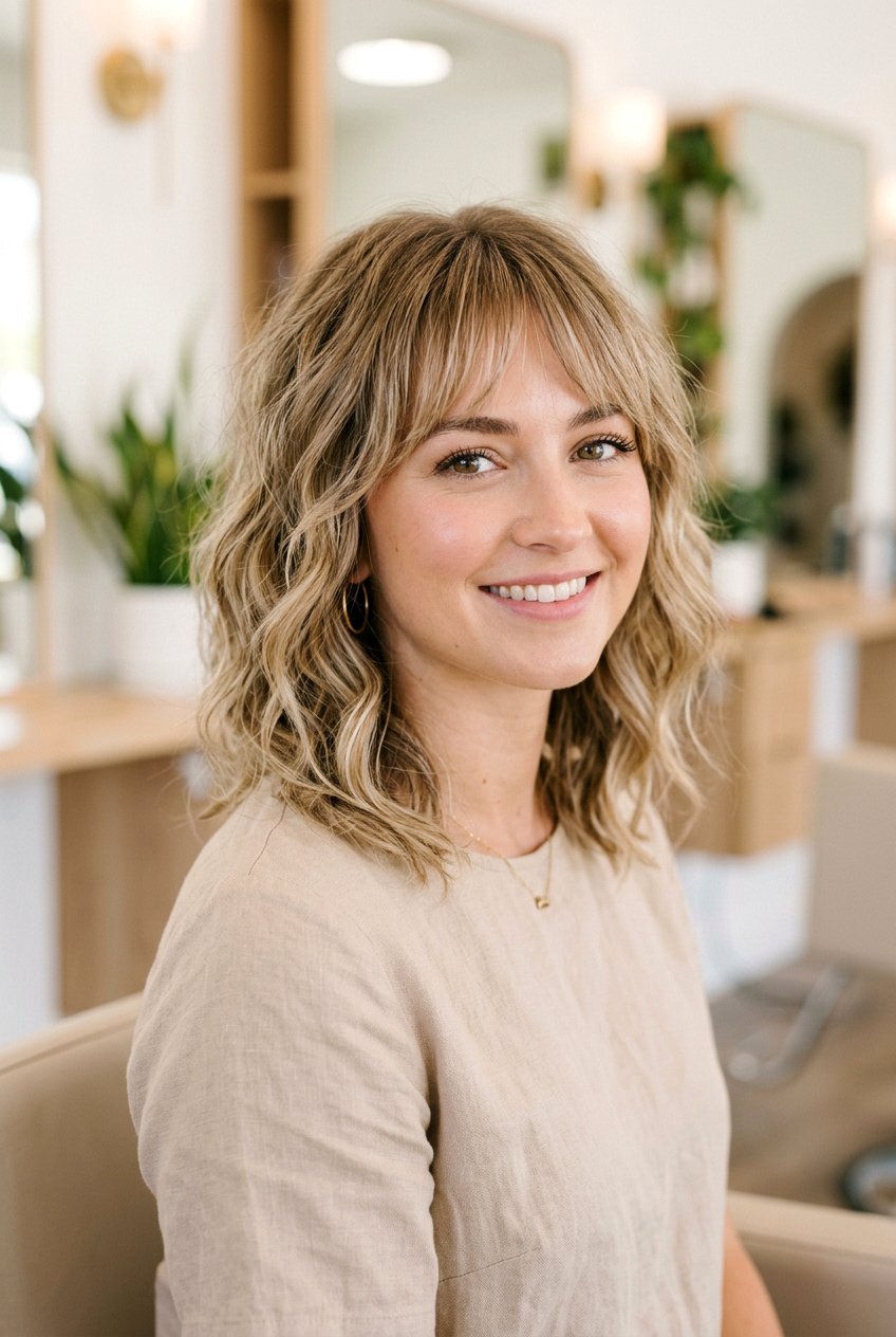 Wavy textured bob with bangs - 20 textured bob haircut - 20 textured bob haircut