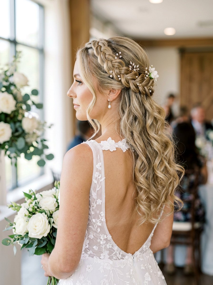 Wedding Crown Braid With Loose Curls - 20 crown braid with loose curls - 20 crown braid with loose curls