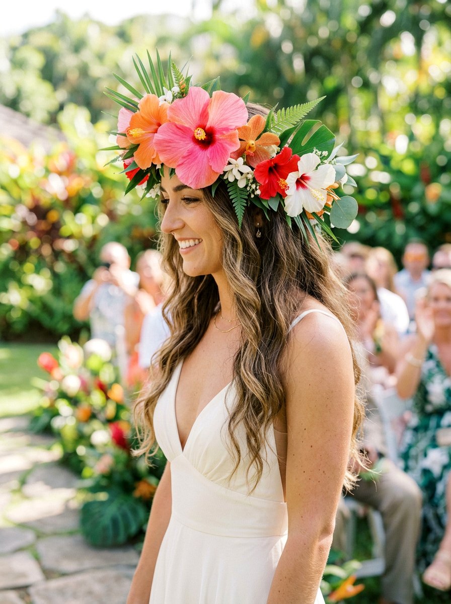 Wedding Flower Crown - 20 wedding hairstyles for beach ceremony - 20 wedding hairstyles for beach ceremony