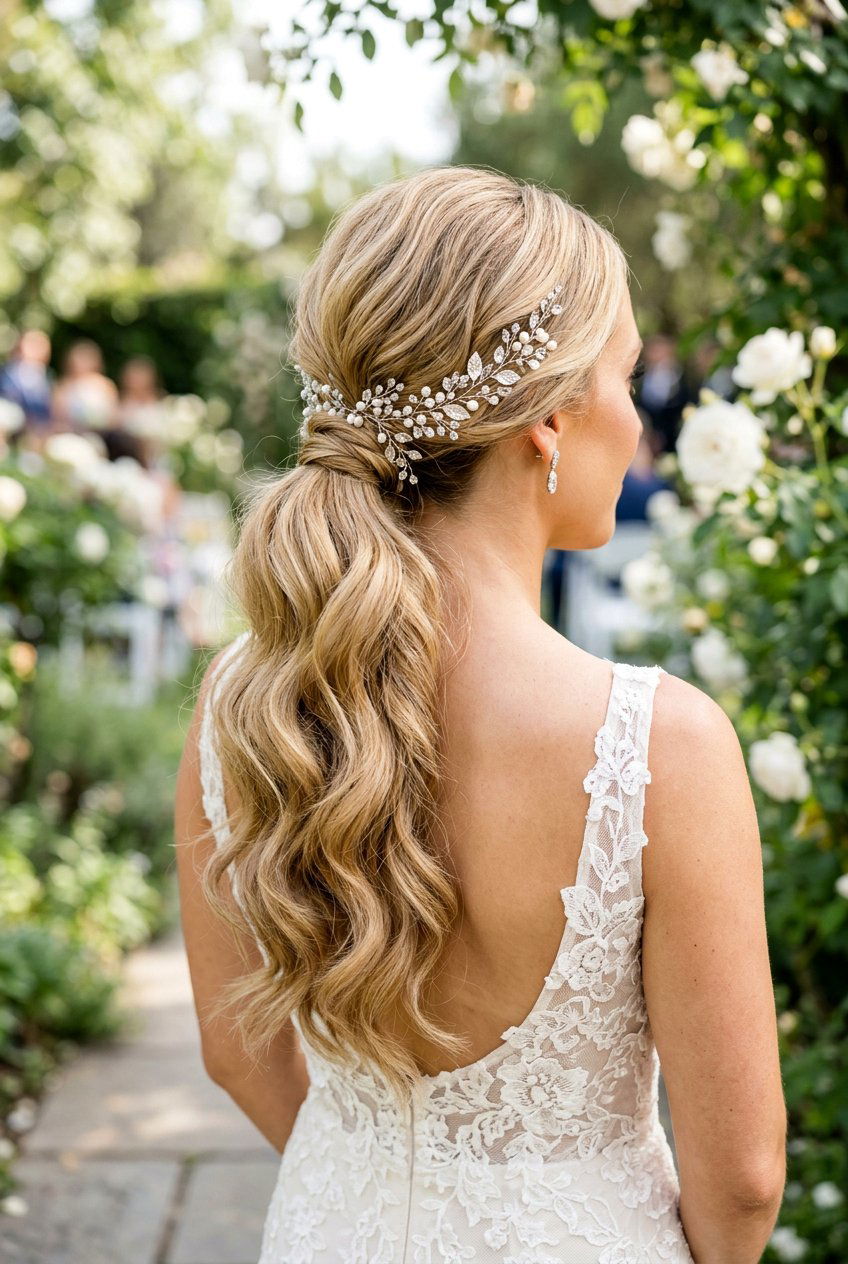 Wedding Ponytail With Waves And Hair Vine - 20 wedding ponytail with waves - 20 wedding ponytail with waves