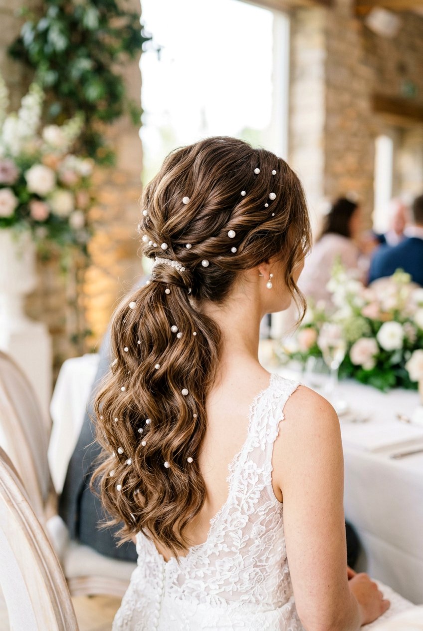 Wedding Ponytail With Waves And Pearl Pins - 20 wedding ponytail with waves - 20 wedding ponytail with waves
