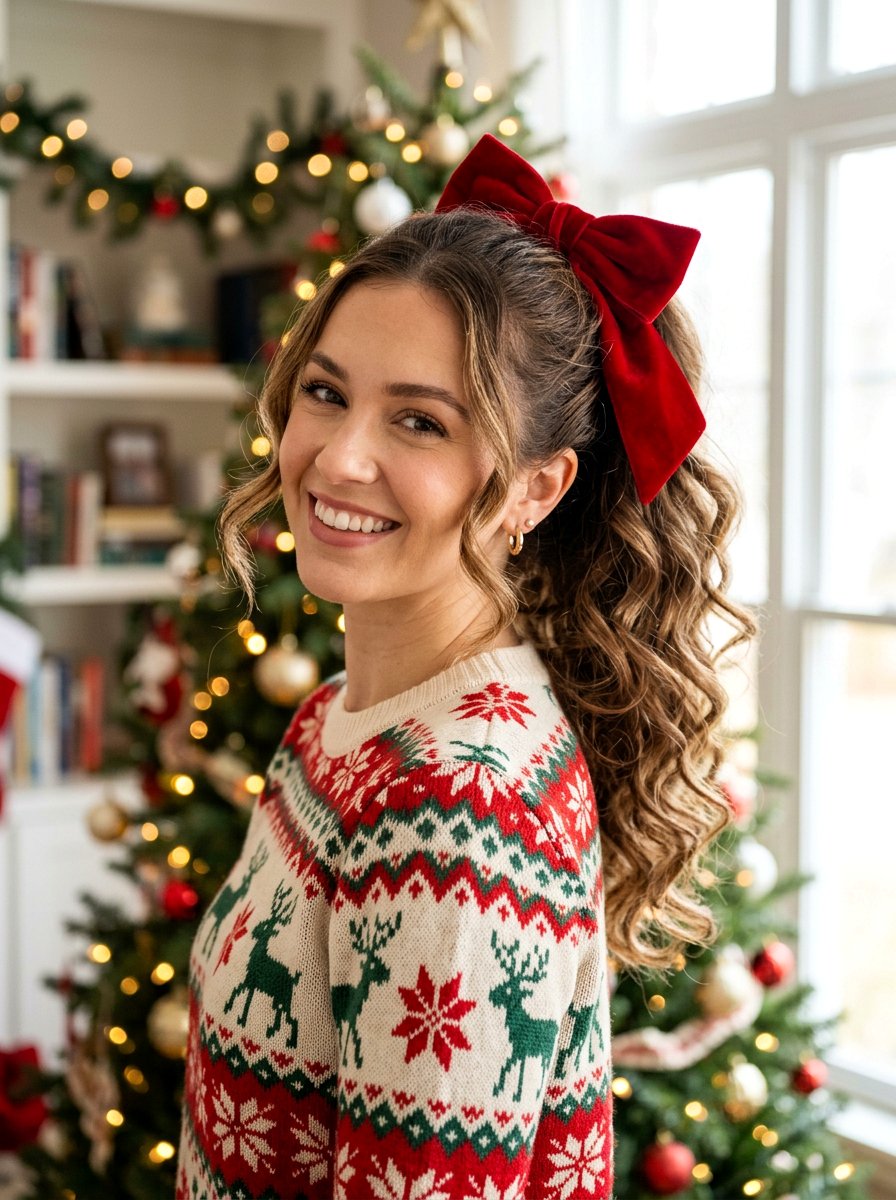 Western Bow Curly Ponytail - 20 western ponytail with curls - 20 western ponytail with curls