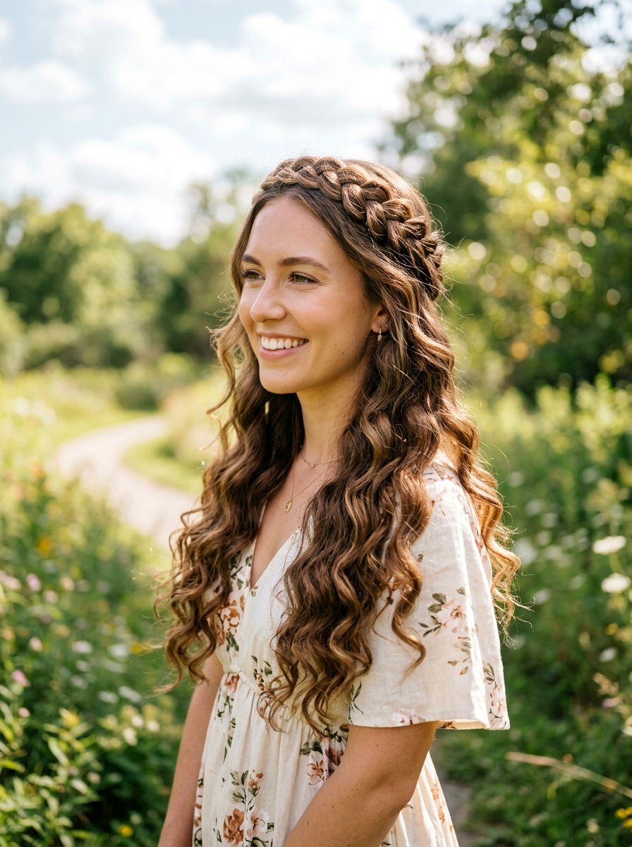 Western Curls With Braided Crown - 20 western curls hairstyle - 20 western curls hairstyle