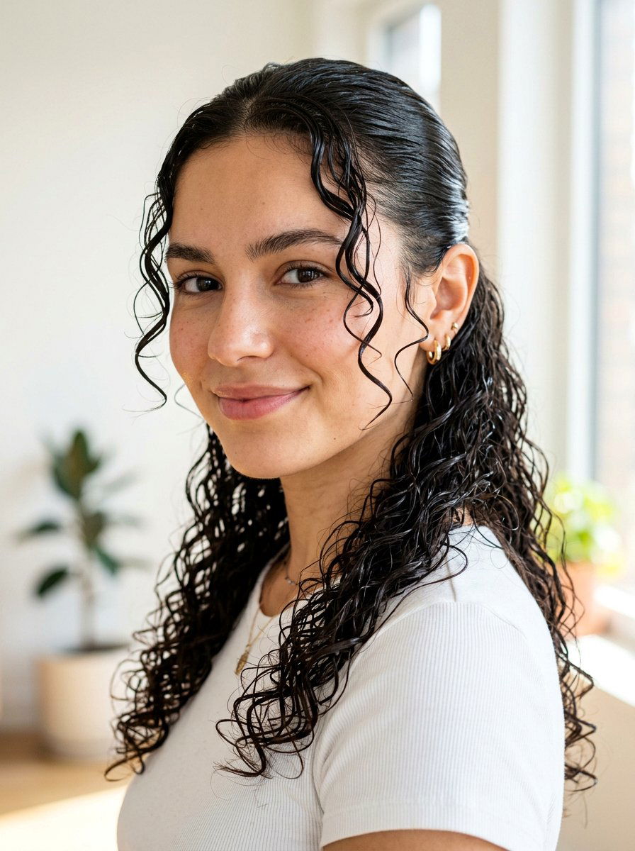 Wet Look Curls With Face Framing Pieces - 20 wet look curls hairstyle - 20 wet look curls hairstyle