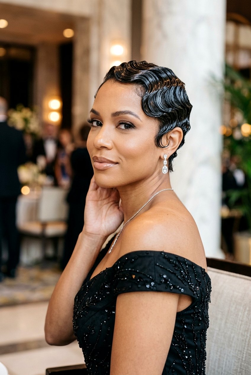 Wet Look Finger Waves Short Hair - 20 finger waves on short natural hair - 20 finger waves on short natural hair