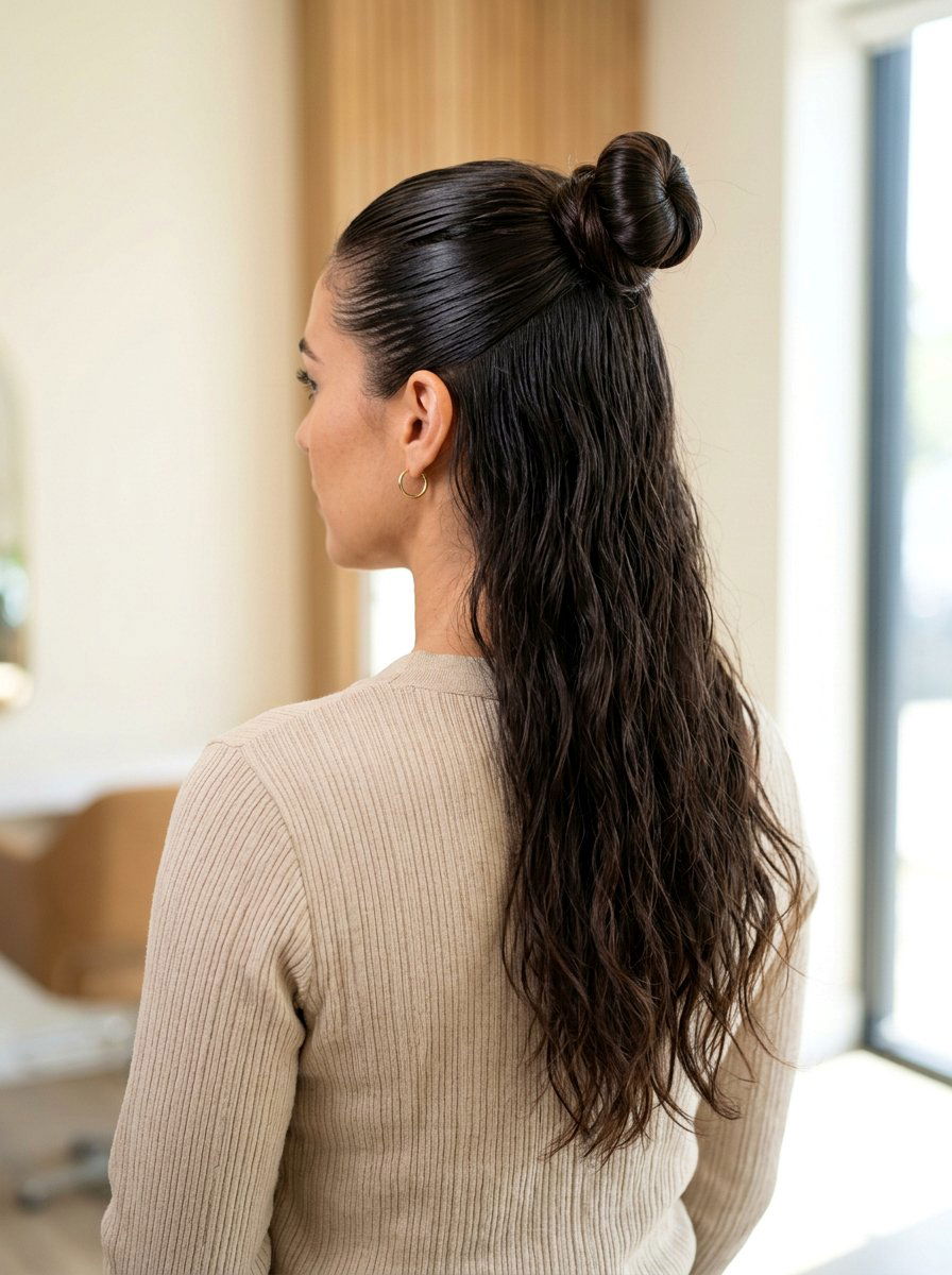 Wet Look Half Up Bun - 20 wet look bun hairstyle - 20 wet look bun hairstyle