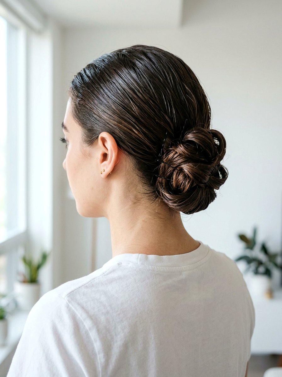 Wet Look Pinned Bun - 20 wet look bun hairstyle - 20 wet look bun hairstyle