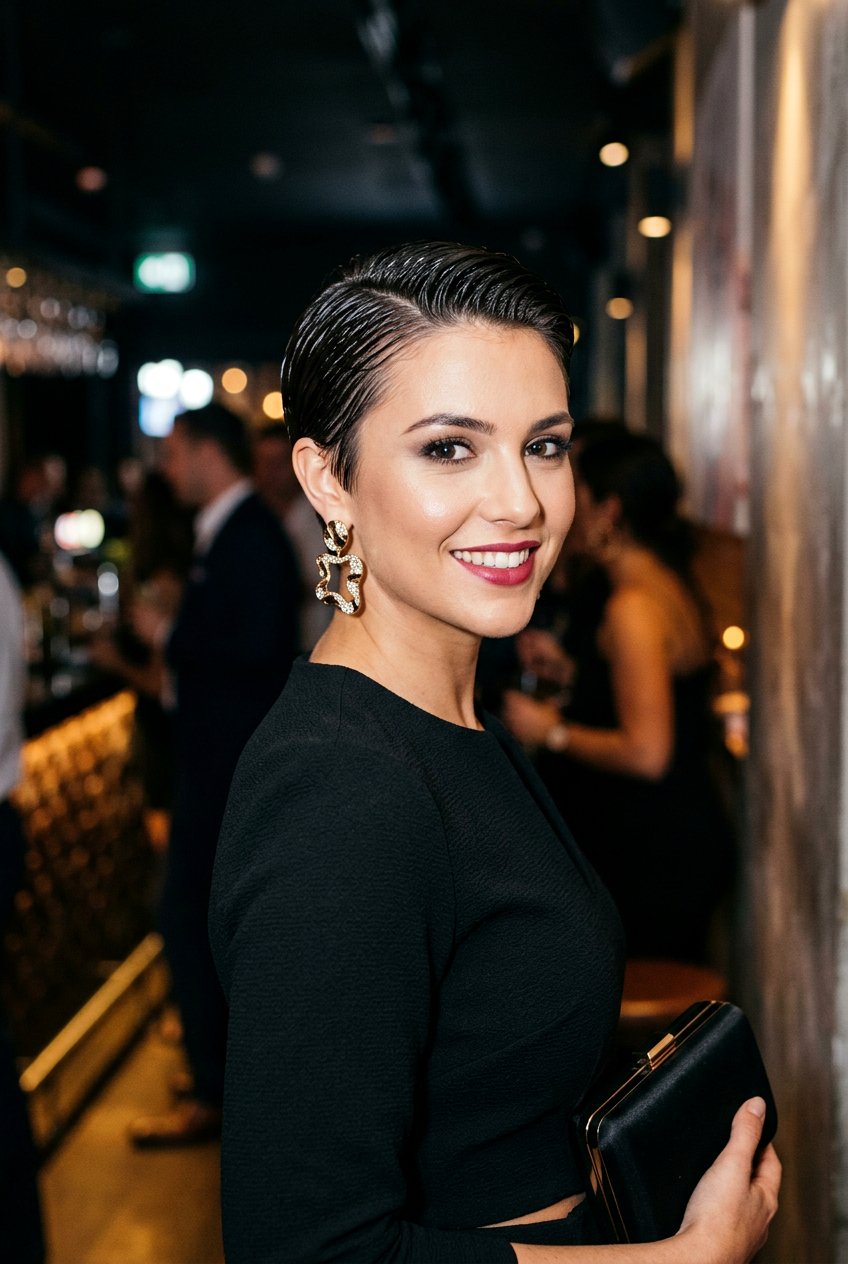 Wet Look Pixie For Night Party - 20 party hairstyles for short hair - 20 party hairstyles for short hair