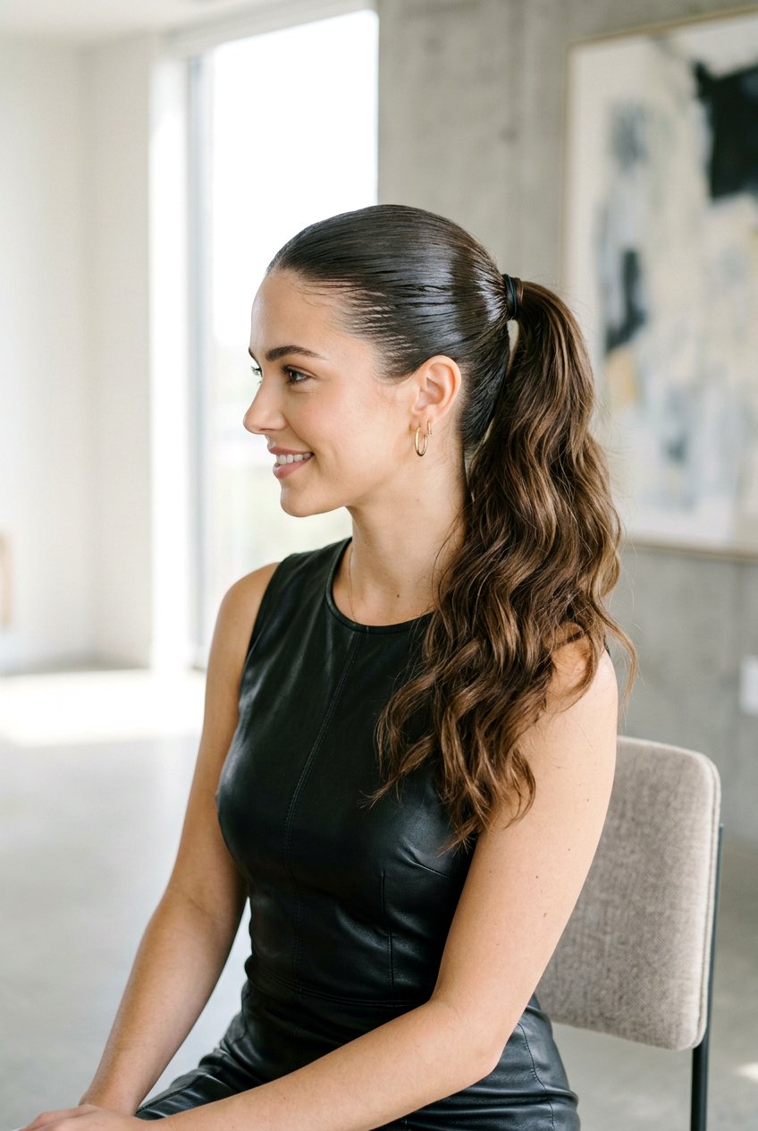 Wet Look Ponytail With Soft Waves - 20 cocktail ponytail with soft waves - 20 cocktail ponytail with soft waves