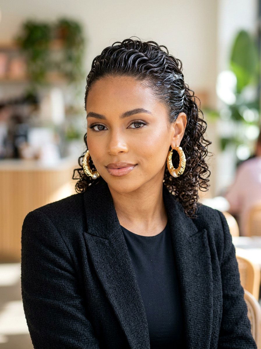 Wet Look Slicked Back Curls - 20 runway wet look hairstyle - 20 runway wet look hairstyle