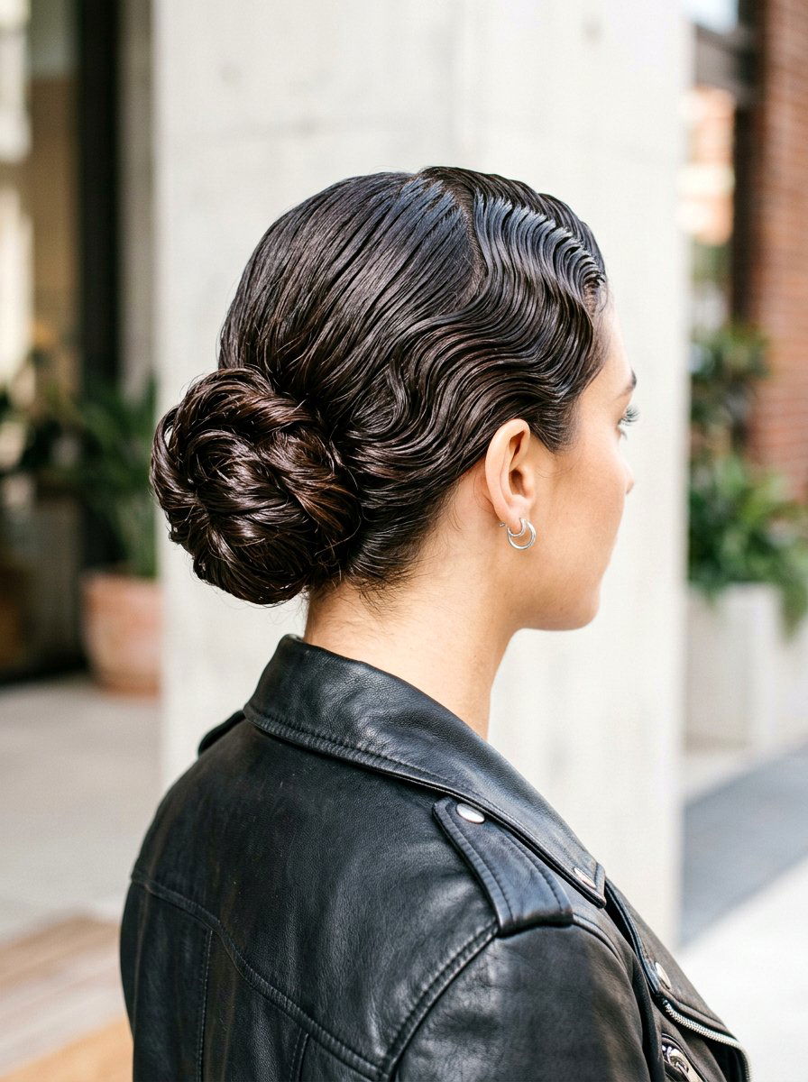 Wet Look Textured Bun - 20 wet look bun hairstyle - 20 wet look bun hairstyle