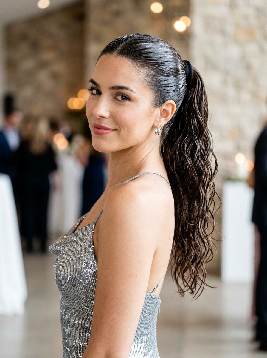 Wet Look Wavy Ponytail - 20 red carpet ponytail with waves - 20 red carpet ponytail with waves