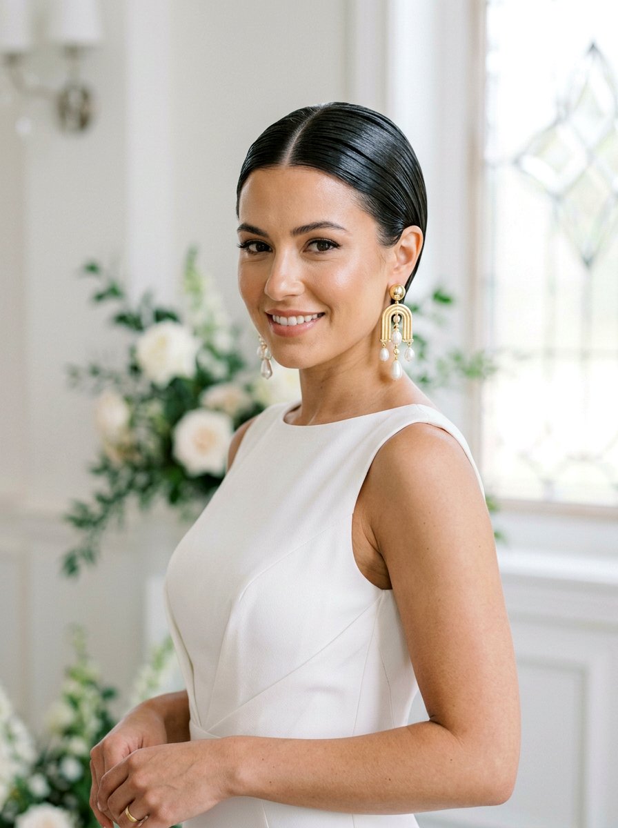 Wet Slicked Back Short Hair - 20 simple bridal hairstyle for short hair - 20 simple bridal hairstyle for short hair