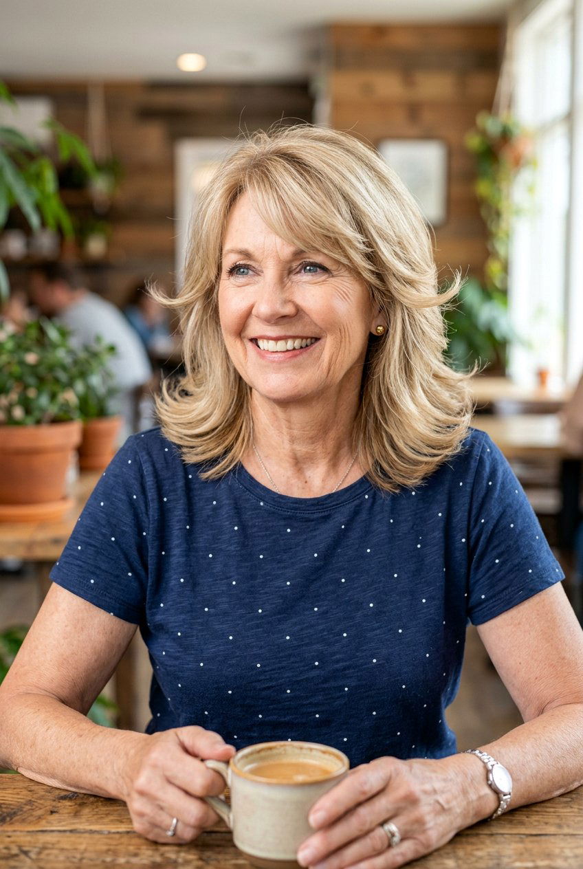 Wheat Blonde Feathered Layers - 20 blonde refresh for older women - 20 blonde refresh for older women