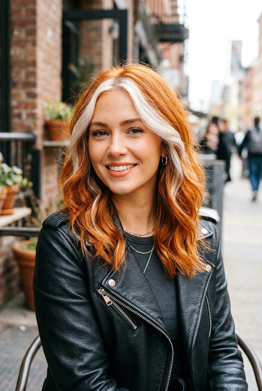 White Blonde Money Piece On Copper Hair - 20 chunky blonde front pieces - 20 chunky blonde front pieces