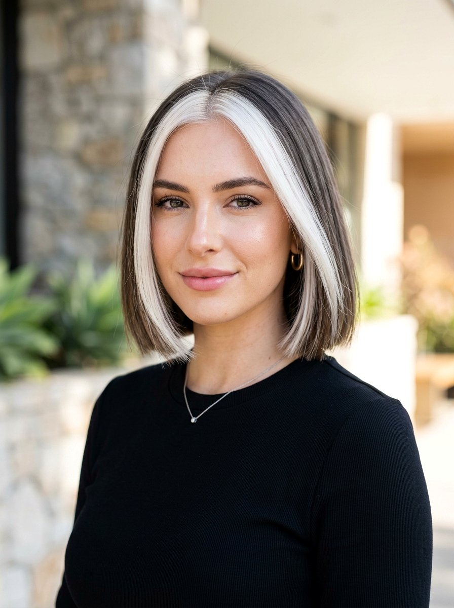 White Blonde Money Piece on Bob Haircut - 20 white blonde money piece hair - 20 white blonde money piece hair