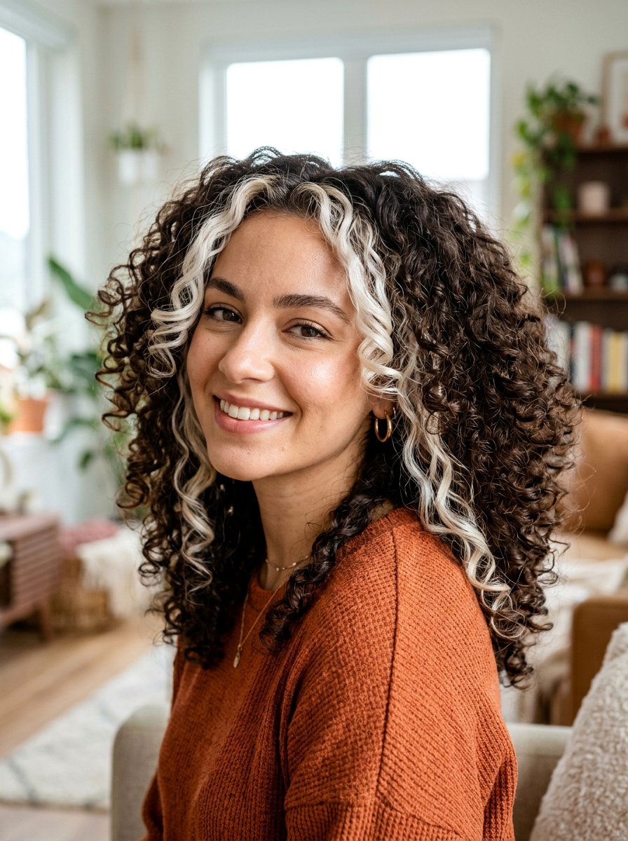 White Blonde Money Piece on Curly Hair - 20 white blonde money piece hair - 20 white blonde money piece hair