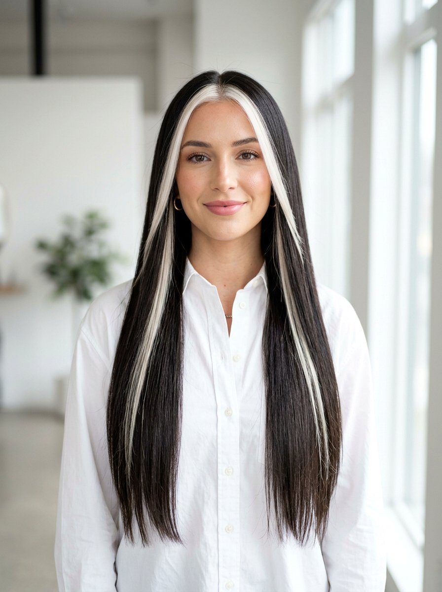 White Blonde Money Piece on Long Straight Hair - 20 white blonde money piece hair - 20 white blonde money piece hair