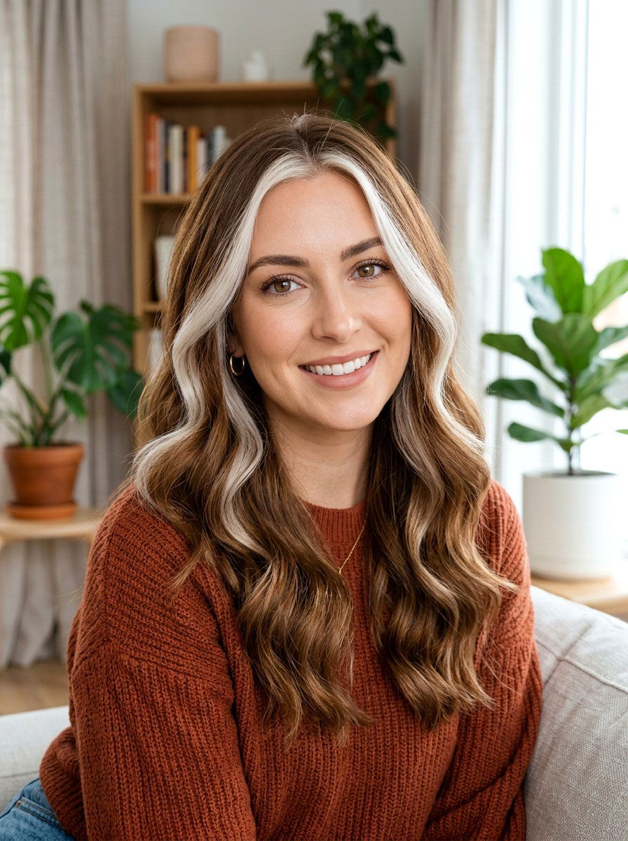 White Blonde Money Piece on Warm Brown Hair - 20 white blonde money piece hair - 20 white blonde money piece hair