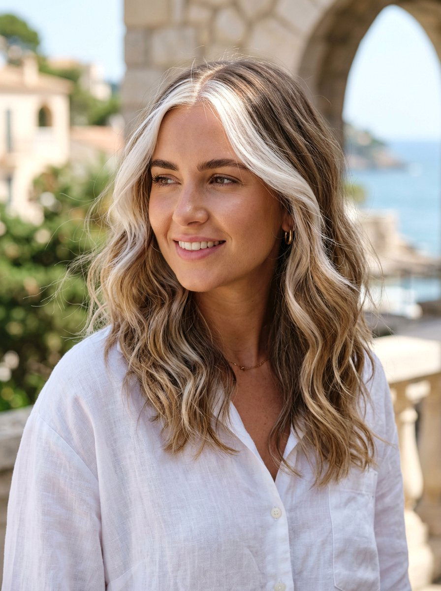 White Blonde Money Piece on Wavy Hair - 20 white blonde money piece hair - 20 white blonde money piece hair