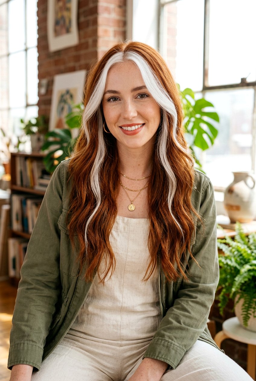 White Money Piece on Copper Hair - 20 bold money piece ideas - 20 bold money piece ideas