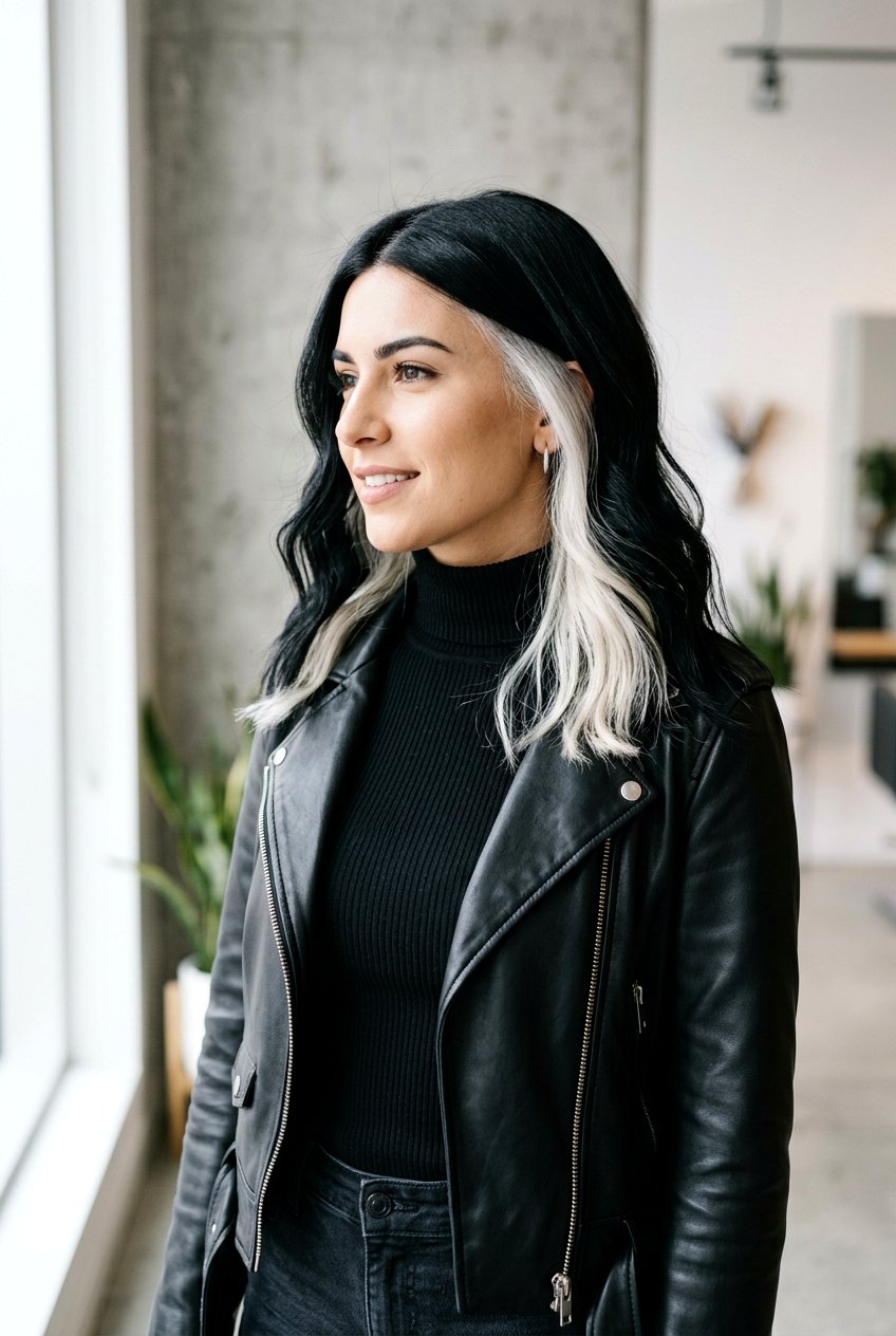 White Peekaboo On Black Hair - 20 bold peekaboo underlayer color - 20 bold peekaboo underlayer color