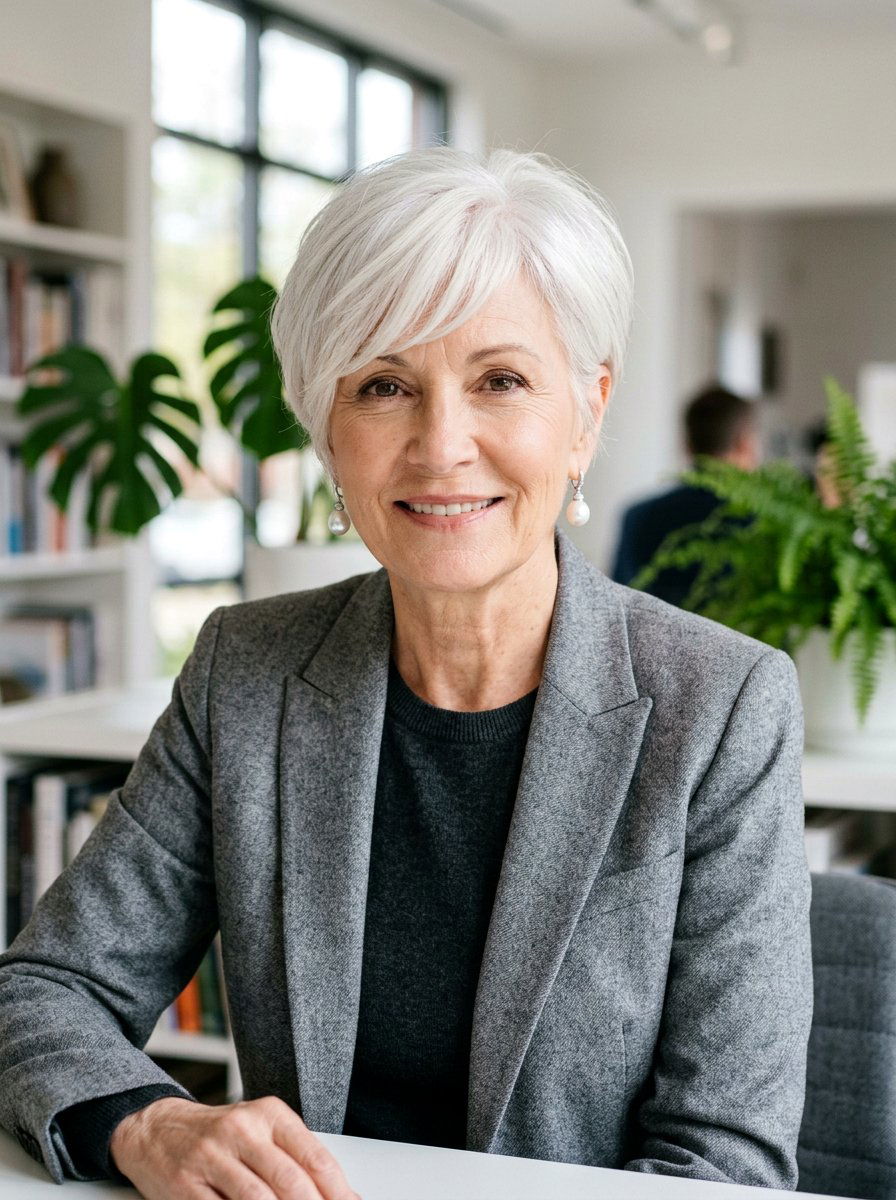 White Pixie With Side Swept Bangs - 20 white pixie haircut for older women - 20 white pixie haircut for older women