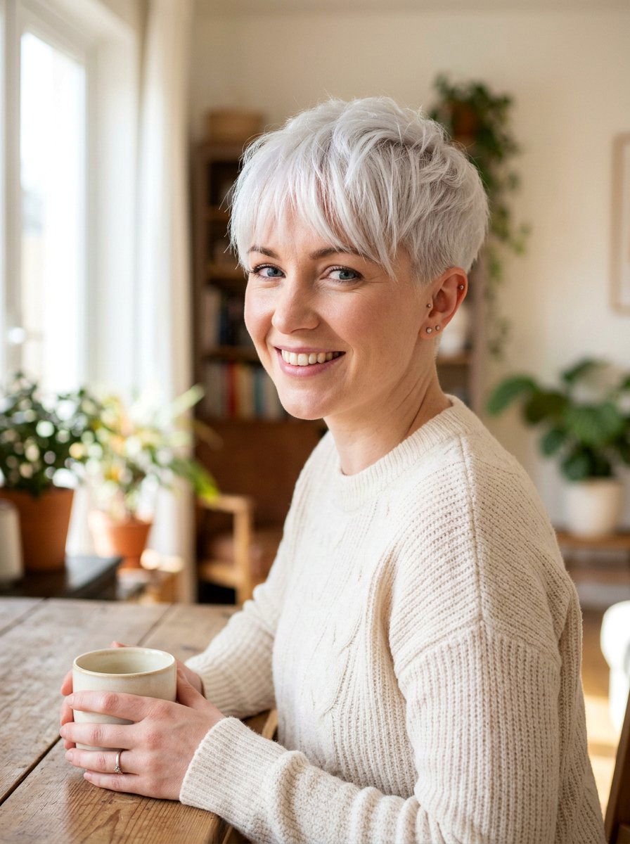 White Pixie With Tapered Fringe - 20 white pixie with tapered back - 20 white pixie with tapered back