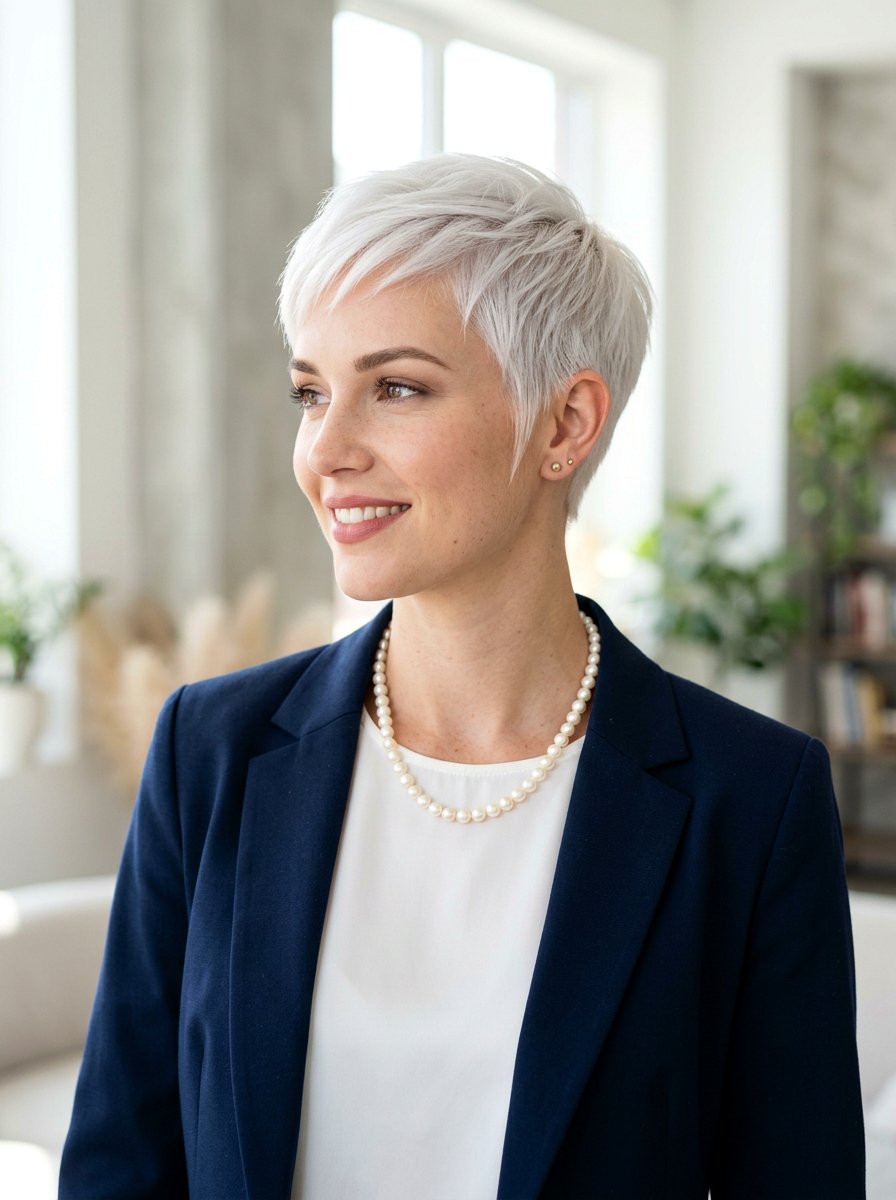 White Pixie With Tapered Sideburns - 20 white pixie with tapered back - 20 white pixie with tapered back