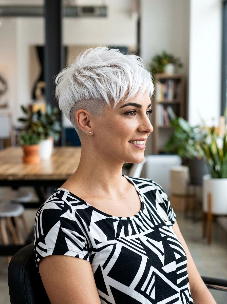 White Pixie With Tapered Undercut - 20 white pixie with tapered back - 20 white pixie with tapered back