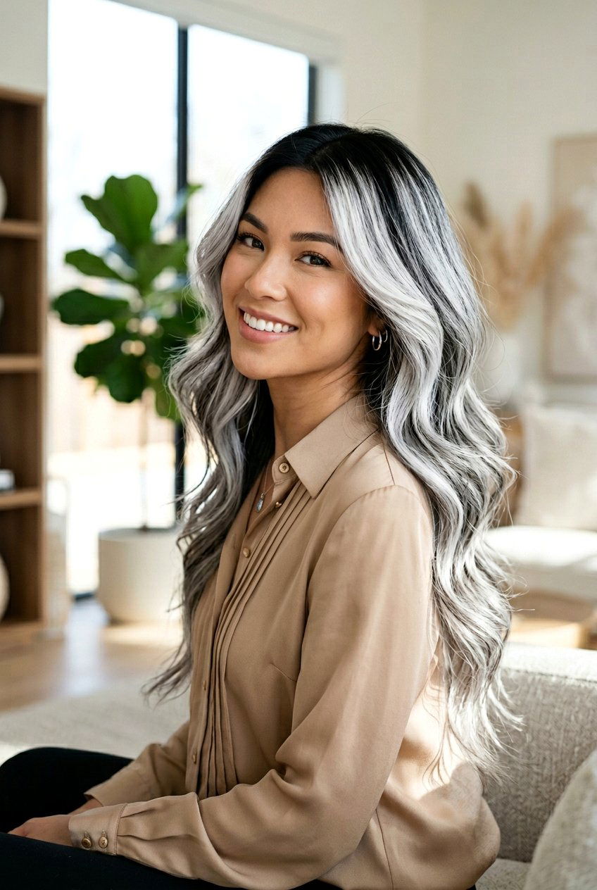 White Silver Balayage On Black Hair - 20 white silver balayage - 20 white silver balayage
