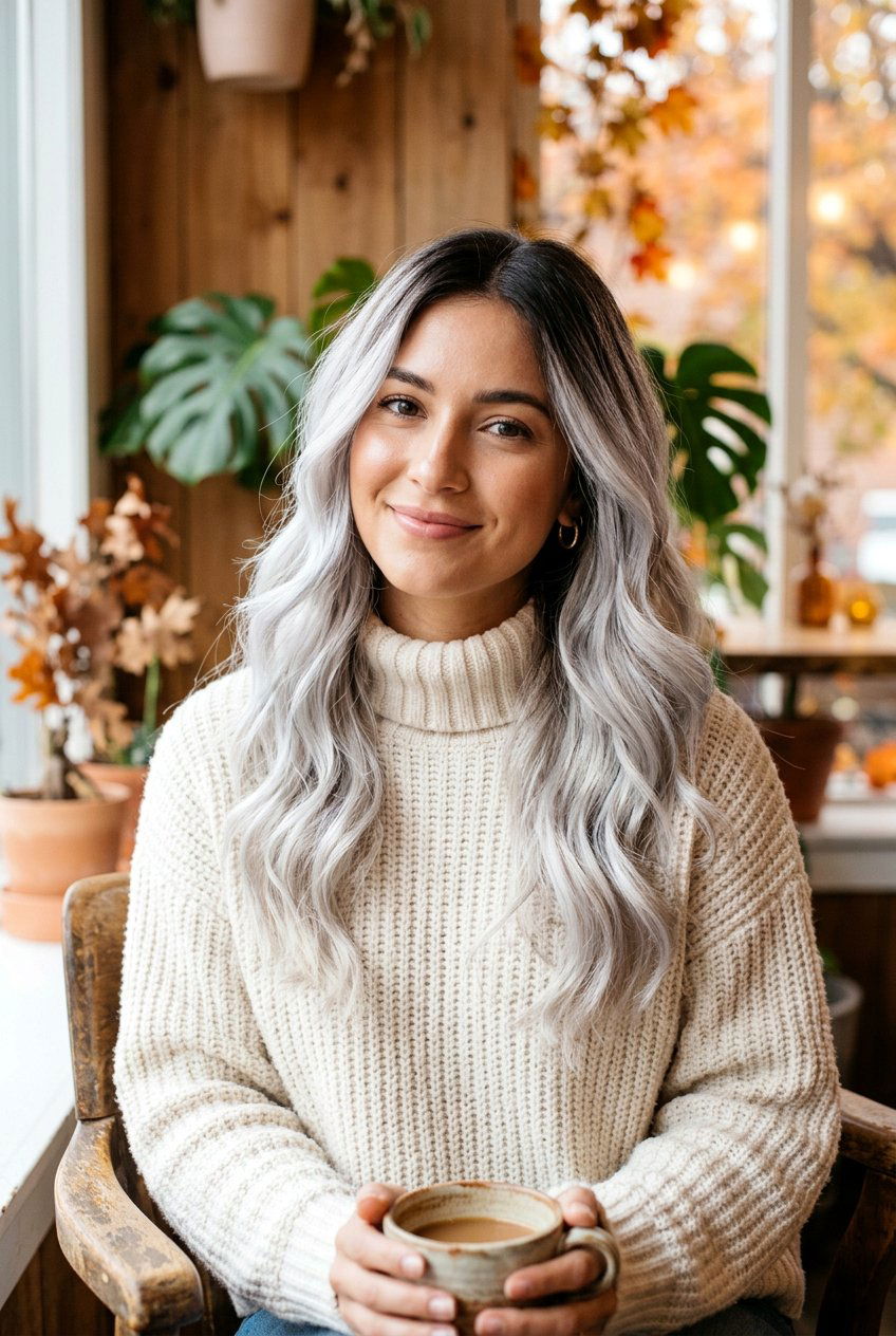 White Silver Balayage On Dark Brown Hair - 20 white silver balayage - 20 white silver balayage